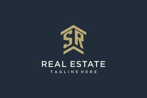 Initial SR logo for real estate with simple and creative house roof icon logo design ideas vector