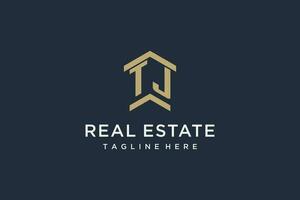 Initial TJ logo for real estate with simple and creative house roof icon logo design ideas vector