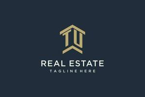 Initial TU logo for real estate with simple and creative house roof icon logo design ideas vector