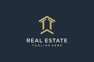 Initial TT logo for real estate with simple and creative house roof icon logo design ideas vector