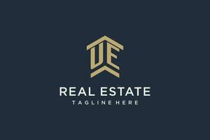 Initial UE logo for real estate with simple and creative house roof icon logo design ideas vector