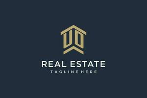 Initial UD logo for real estate with simple and creative house roof icon logo design ideas vector