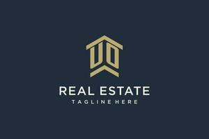 Initial UO logo for real estate with simple and creative house roof icon logo design ideas vector