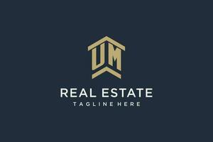 Initial UM logo for real estate with simple and creative house roof icon logo design ideas vector