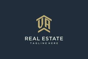 Initial VA logo for real estate with simple and creative house roof icon logo design ideas vector