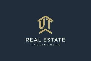 Initial VT logo for real estate with simple and creative house roof icon logo design ideas vector