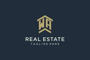 Initial WA logo for real estate with simple and creative house roof icon logo design ideas vector