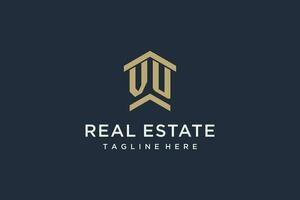 Initial VU logo for real estate with simple and creative house roof icon logo design ideas vector