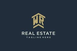 Initial WR logo for real estate with simple and creative house roof icon logo design ideas vector