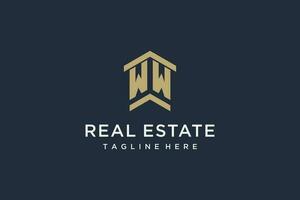 Initial WW logo for real estate with simple and creative house roof icon logo design ideas vector