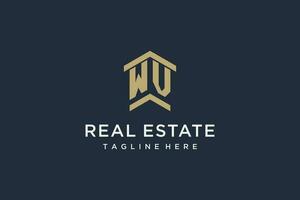 Initial WV logo for real estate with simple and creative house roof icon logo design ideas vector