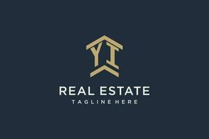 Initial YI logo for real estate with simple and creative house roof icon logo design ideas vector