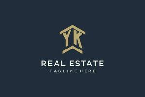 Initial YK logo for real estate with simple and creative house roof icon logo design ideas vector