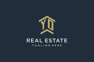 Initial YO logo for real estate with simple and creative house roof icon logo design ideas vector