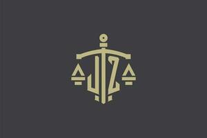 Letter JZ logo for law office and attorney with creative scale and sword icon design vector