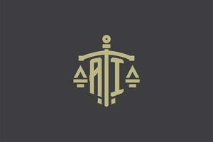 Letter AI logo for law office and attorney with creative scale and sword icon design vector