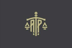 letra ap logo para ley oficina y abogado con creativo escala y espada icono diseño vector