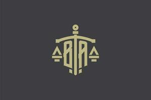 Letter BA logo for law office and attorney with creative scale and sword icon design vector