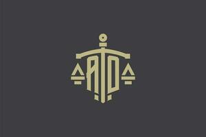 Letter AO logo for law office and attorney with creative scale and sword icon design vector