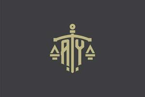 Letter AY logo for law office and attorney with creative scale and sword icon design vector