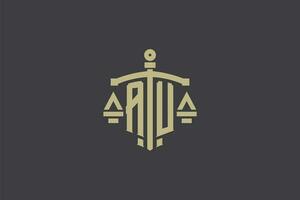 Letter AU logo for law office and attorney with creative scale and sword icon design vector