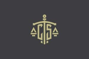 Letter CS logo for law office and attorney with creative scale and sword icon design vector