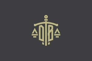 Letter DB logo for law office and attorney with creative scale and sword icon design vector