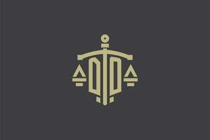 Letter DO logo for law office and attorney with creative scale and sword icon design vector