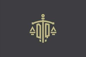 Letter DQ logo for law office and attorney with creative scale and sword icon design vector