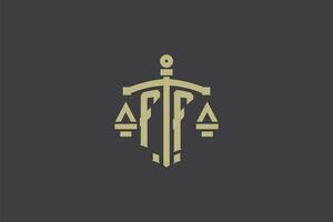 Letter FF logo for law office and attorney with creative scale and sword icon design vector