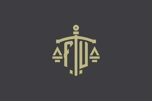 Letter FU logo for law office and attorney with creative scale and sword icon design vector