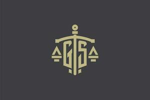 Letter GS logo for law office and attorney with creative scale and sword icon design vector