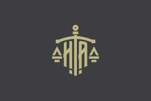 Letter HA logo for law office and attorney with creative scale and sword icon design vector