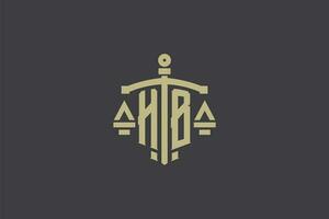 letra media pensión logo para ley oficina y abogado con creativo escala y espada icono diseño vector