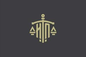 Letter HN logo for law office and attorney with creative scale and sword icon design vector