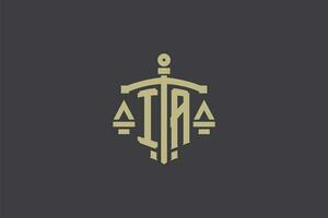letra I a logo para ley oficina y abogado con creativo escala y espada icono diseño vector