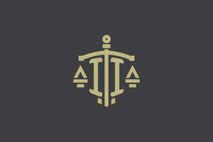letra ii logo para ley oficina y abogado con creativo escala y espada icono diseño vector