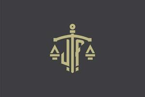 Letter JF logo for law office and attorney with creative scale and sword icon design vector