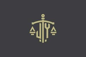 Letter JY logo for law office and attorney with creative scale and sword icon design vector