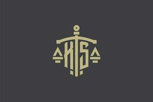 Letter KS logo for law office and attorney with creative scale and sword icon design vector