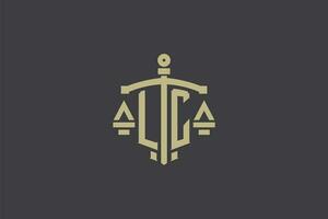 Letter LC logo for law office and attorney with creative scale and sword icon design vector