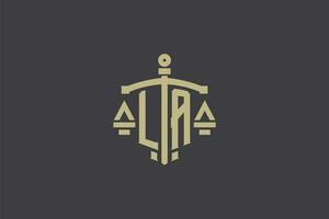 Letter LA logo for law office and attorney with creative scale and sword icon design vector