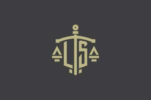 Letter LS logo for law office and attorney with creative scale and sword icon design vector