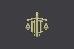 Letter MI logo for law office and attorney with creative scale and sword icon design vector