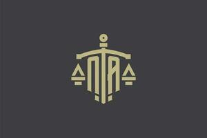 letra n / A logo para ley oficina y abogado con creativo escala y espada icono diseño vector