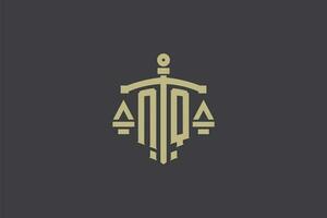 Letter NQ logo for law office and attorney with creative scale and sword icon design vector