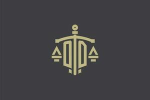 Letter OD logo for law office and attorney with creative scale and sword icon design vector