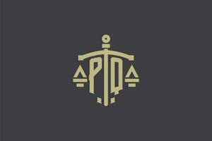 Letter PQ logo for law office and attorney with creative scale and sword icon design vector