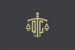 Letter QC logo for law office and attorney with creative scale and sword icon design vector