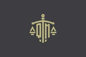 Letter QM logo for law office and attorney with creative scale and sword icon design vector